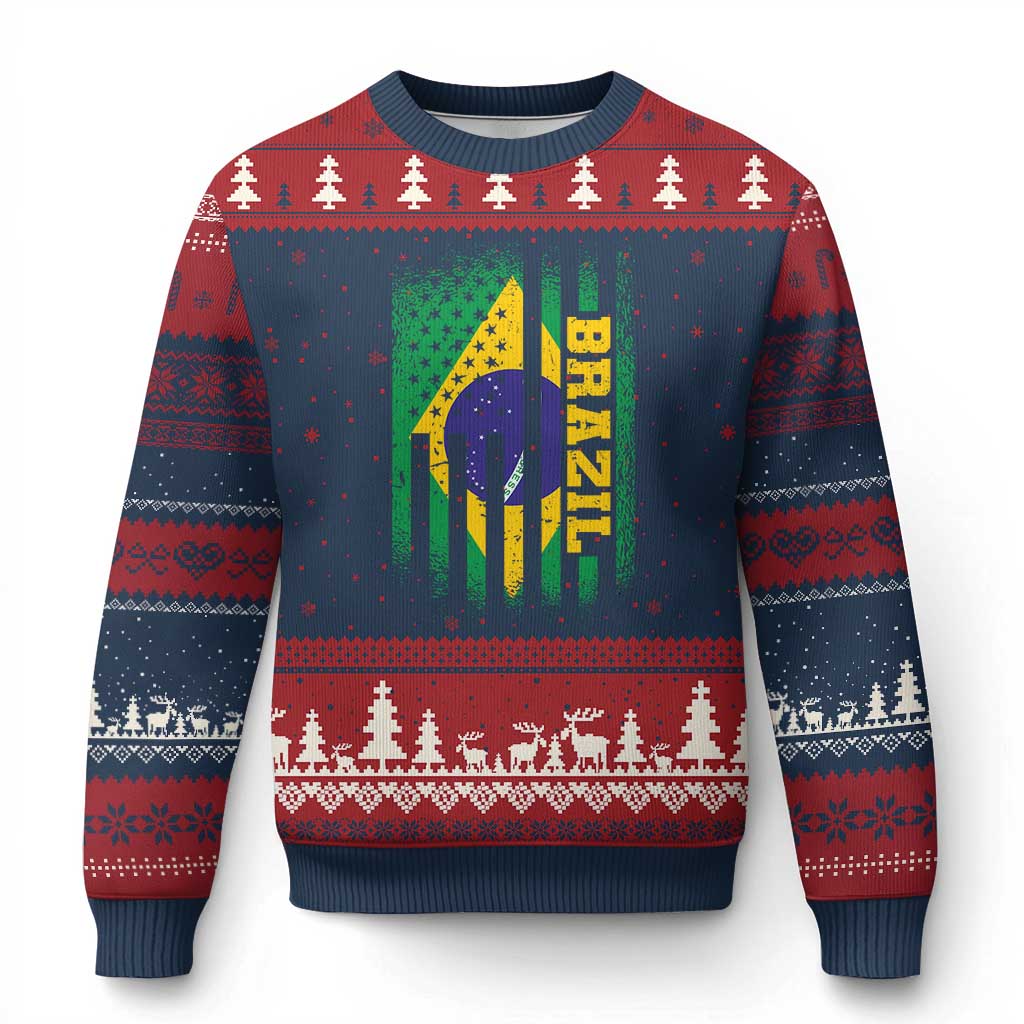 Brazilian Americans Brazilian Pride Latin Vintage USA Brazil Flag Ugly Christmas Sweater