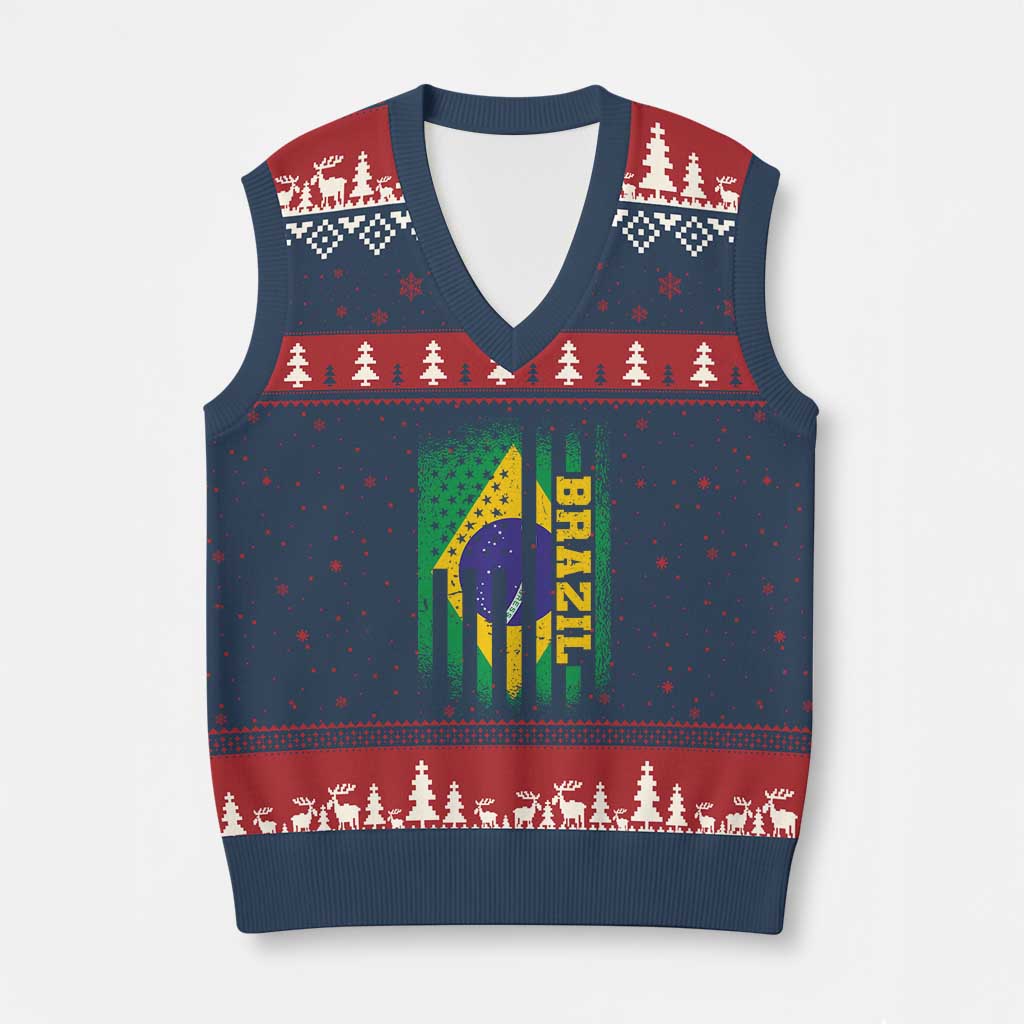 Brazilian Americans Brazilian Pride Latin Vintage USA Brazil Flag V-Neck Knit Sweater Vest