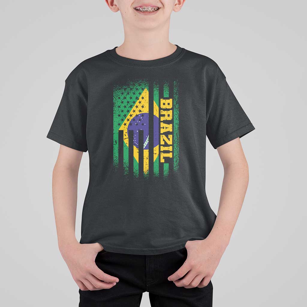 Brazilian Americans Brazilian Pride Latin Vintage USA Brazil Flag T Shirt For Kid