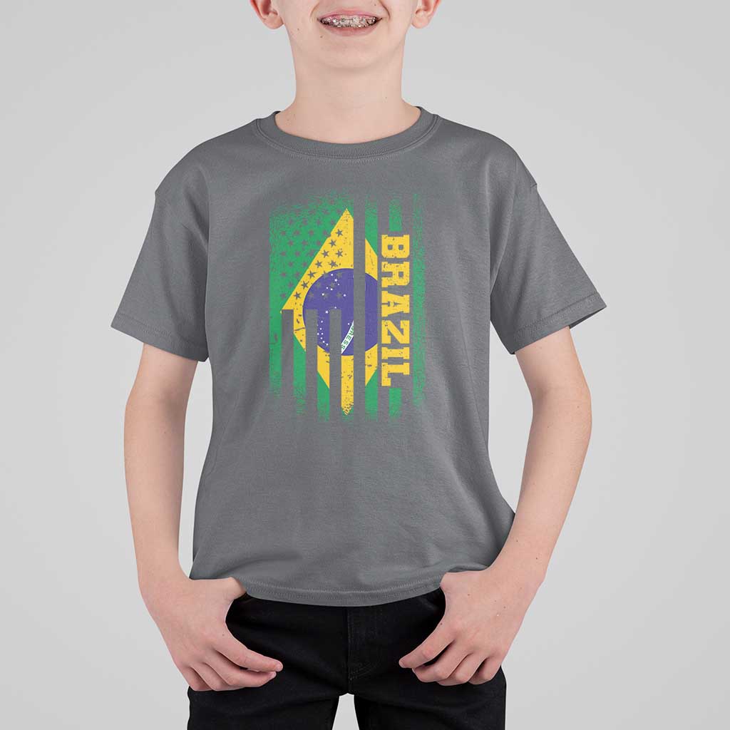 Brazilian Americans Brazilian Pride Latin Vintage USA Brazil Flag T Shirt For Kid