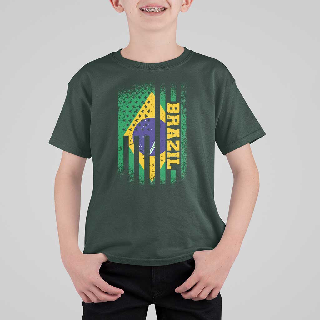 Brazilian Americans Brazilian Pride Latin Vintage USA Brazil Flag T Shirt For Kid
