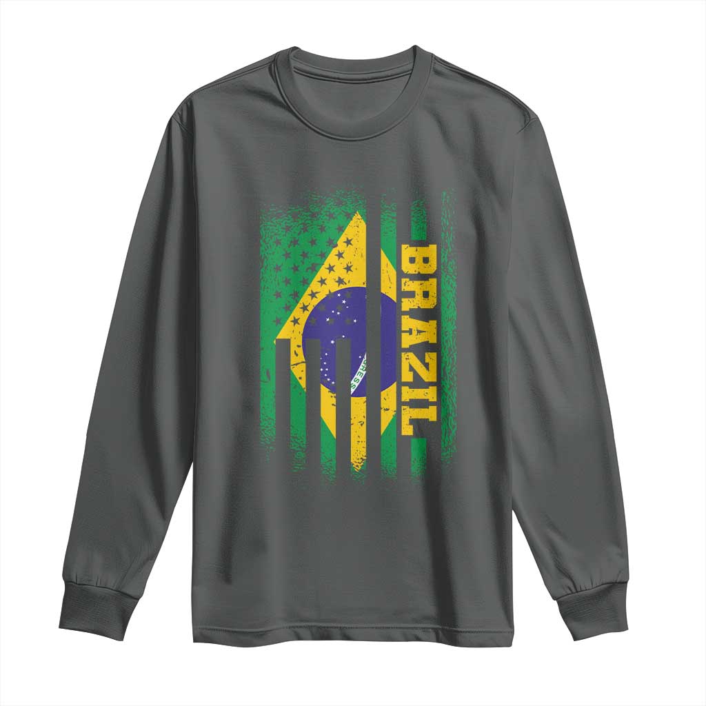 Brazilian Americans Brazilian Pride Latin Vintage USA Brazil Flag Long Sleeve Shirt