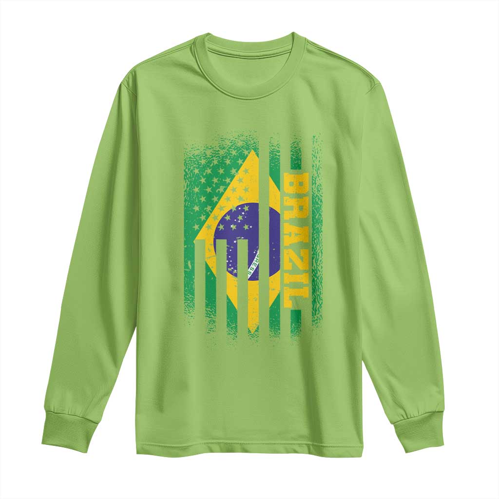 Brazilian Americans Brazilian Pride Latin Vintage USA Brazil Flag Long Sleeve Shirt