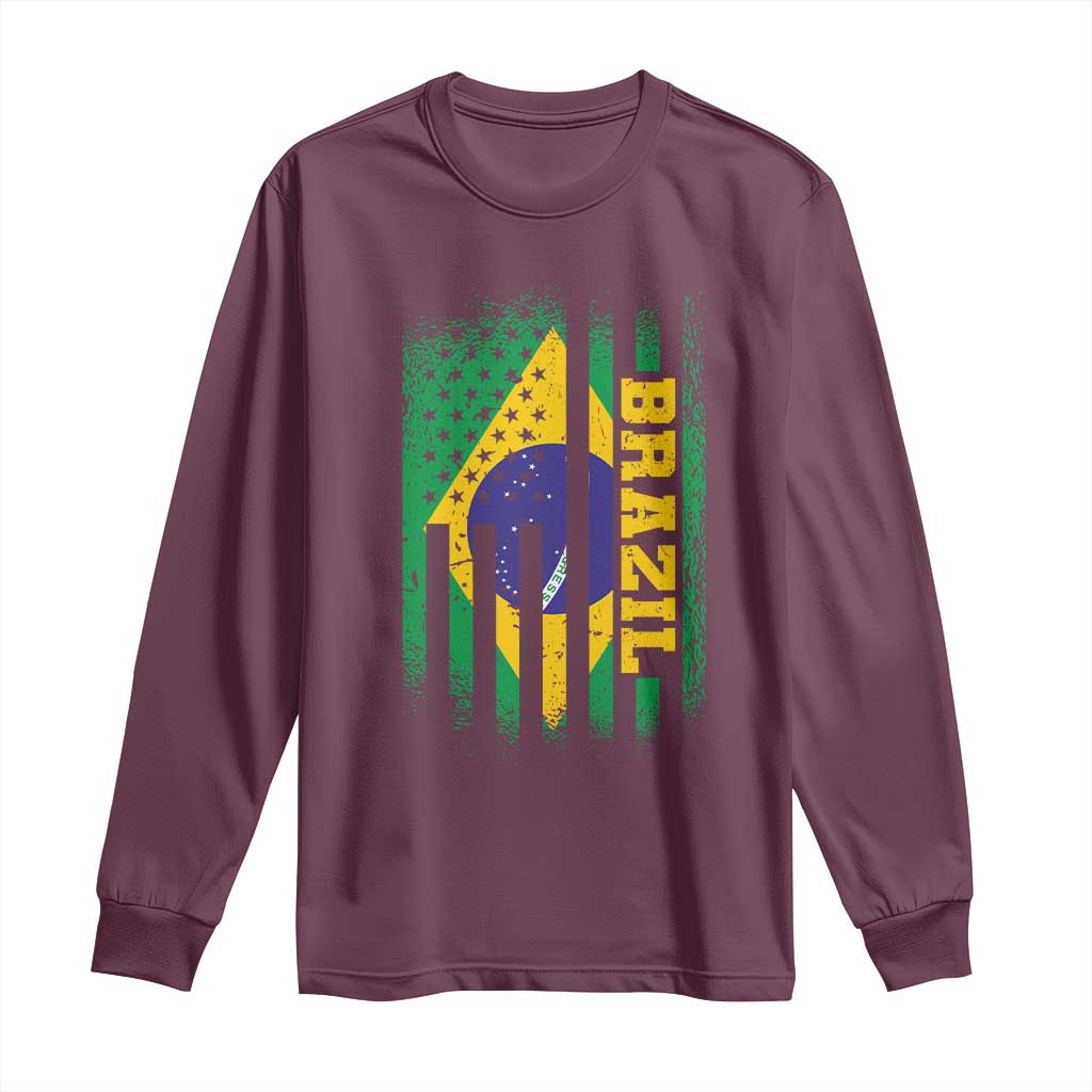 Brazilian Americans Brazilian Pride Latin Vintage USA Brazil Flag Long Sleeve Shirt