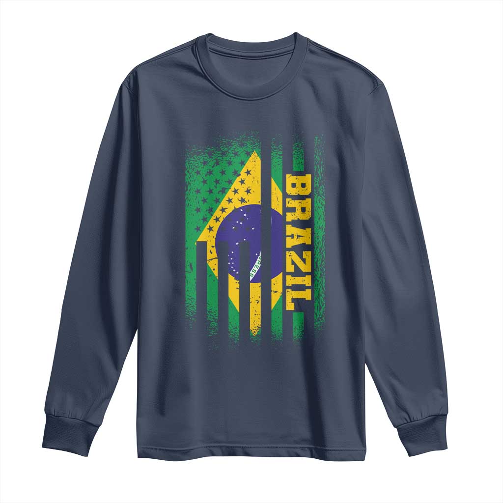 Brazilian Americans Brazilian Pride Latin Vintage USA Brazil Flag Long Sleeve Shirt