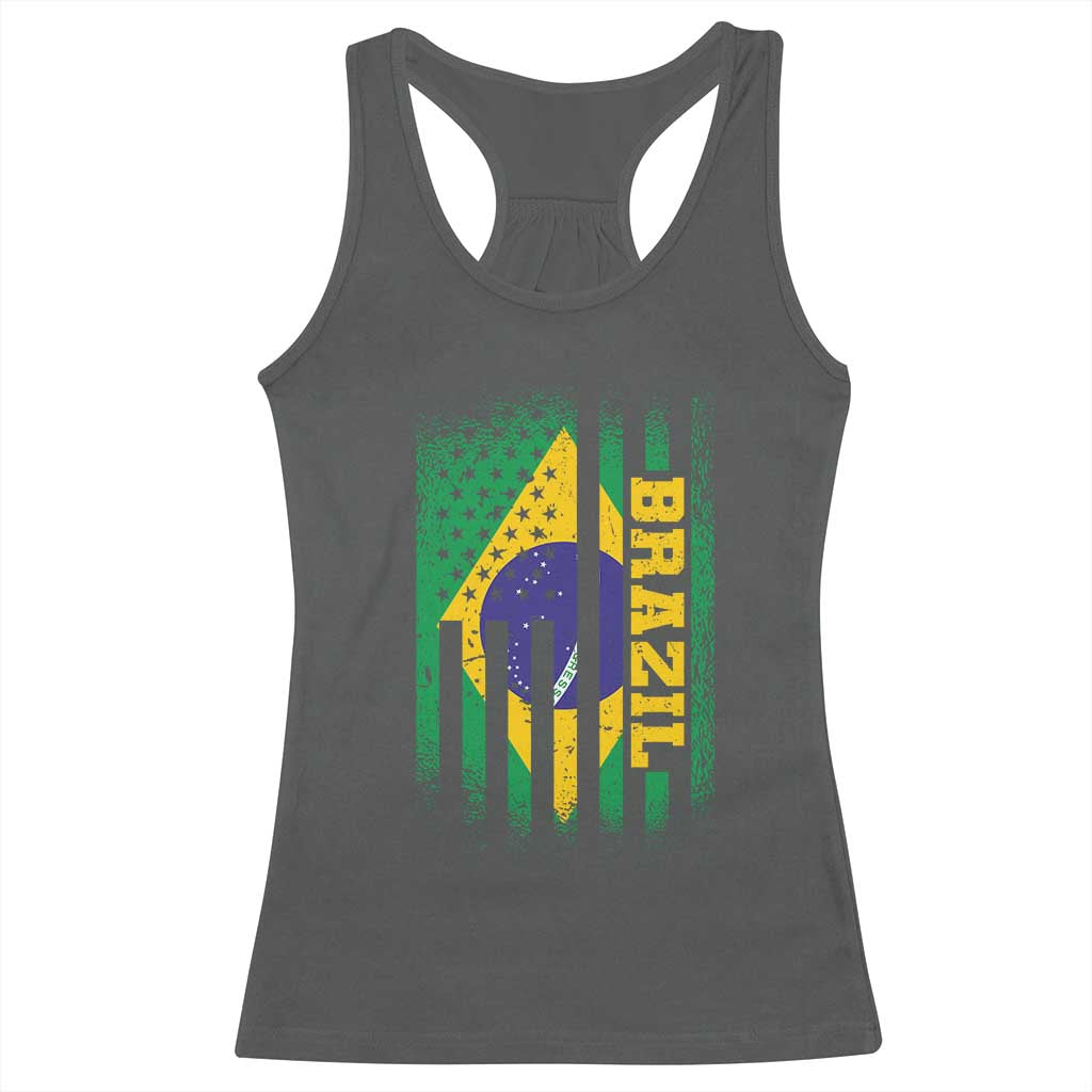 Brazilian Americans Brazilian Pride Latin Vintage USA Brazil Flag Racerback Tank Top