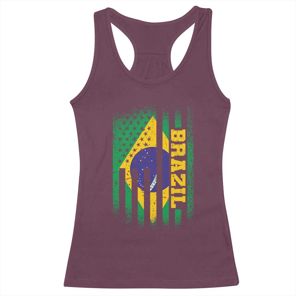 Brazilian Americans Brazilian Pride Latin Vintage USA Brazil Flag Racerback Tank Top