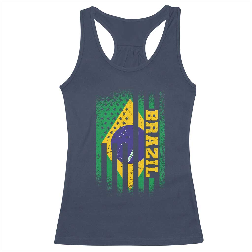 Brazilian Americans Brazilian Pride Latin Vintage USA Brazil Flag Racerback Tank Top