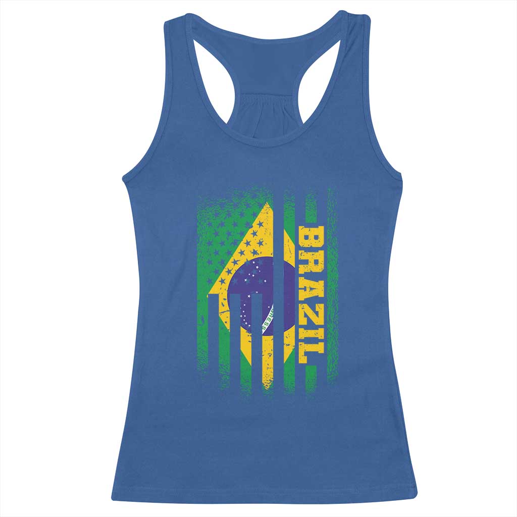 Brazilian Americans Brazilian Pride Latin Vintage USA Brazil Flag Racerback Tank Top