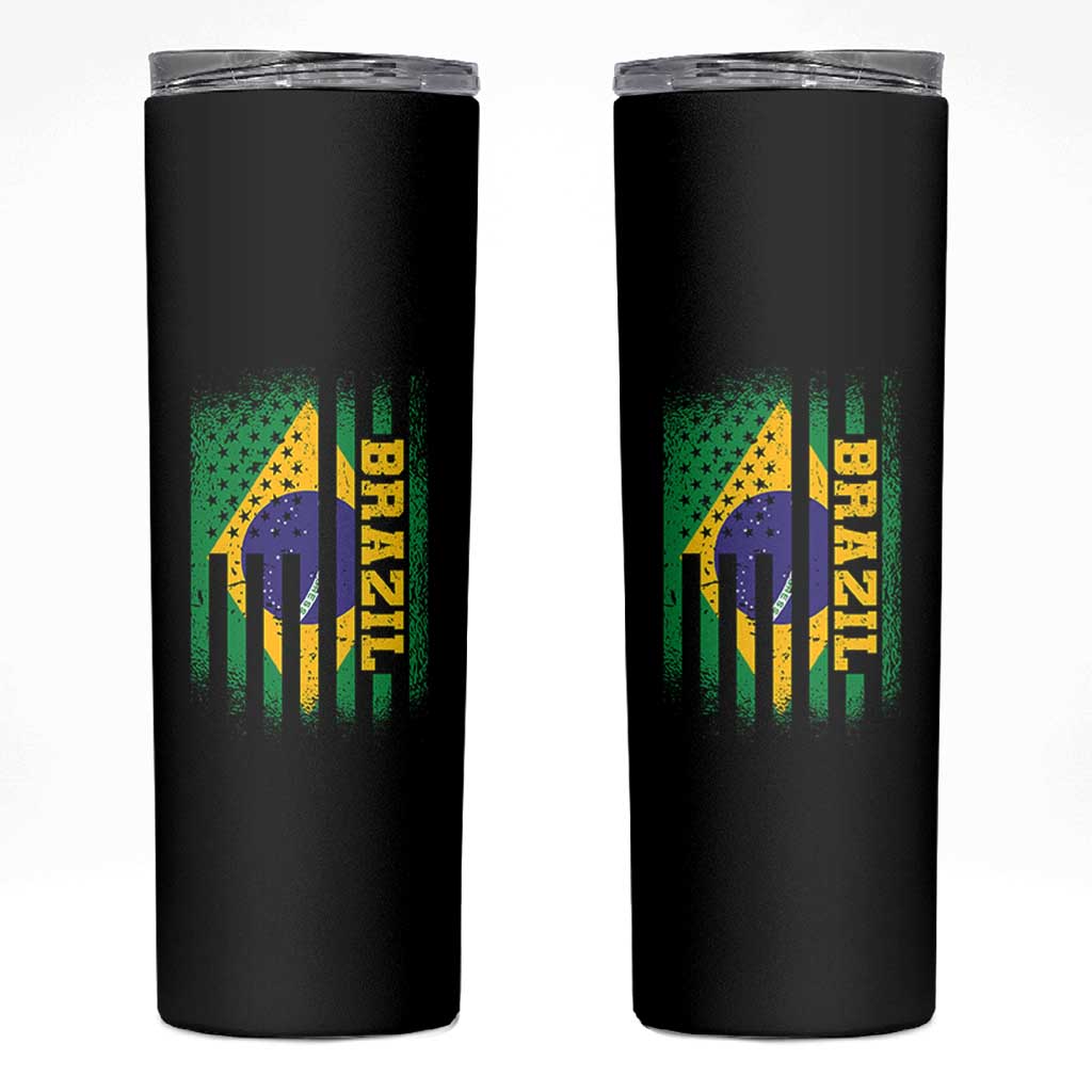Brazilian Americans Brazilian Pride Latin Vintage USA Brazil Flag Skinny Tumbler
