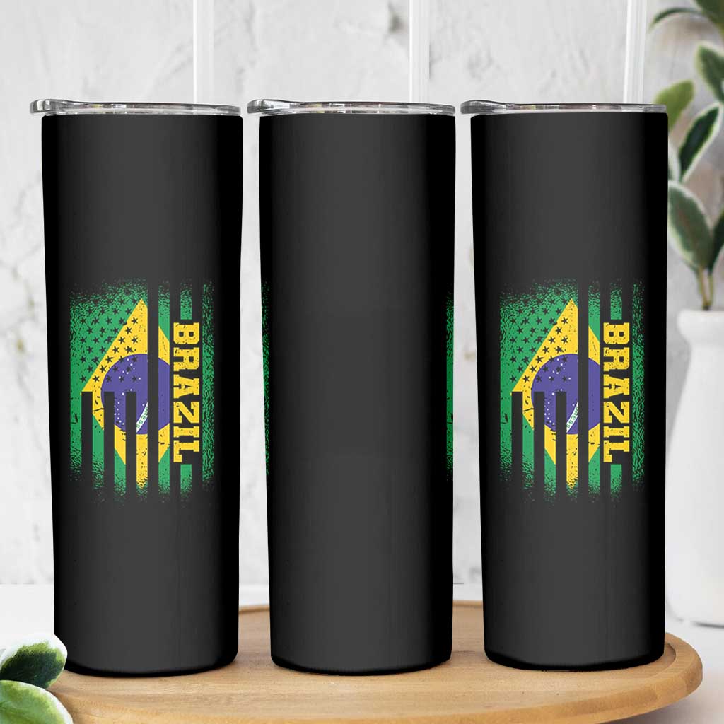 Brazilian Americans Brazilian Pride Latin Vintage USA Brazil Flag Skinny Tumbler
