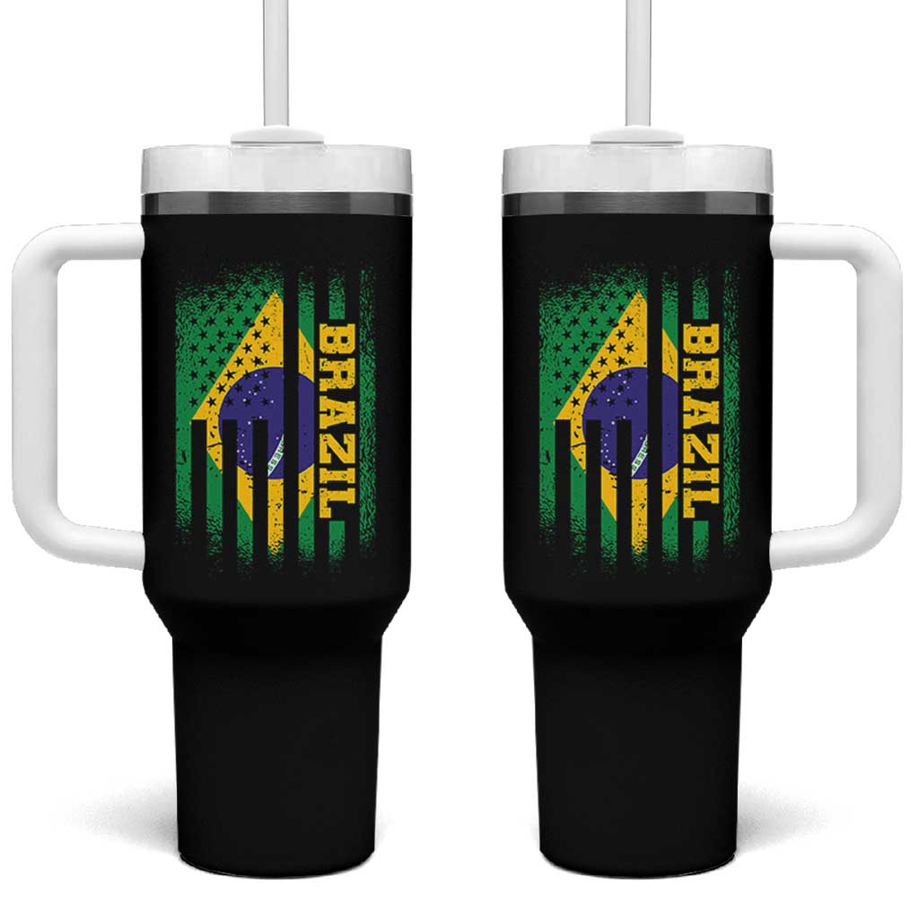 Brazilian Americans Brazilian Pride Latin Vintage USA Brazil Flag Tumbler With Handle