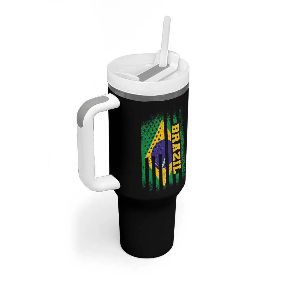 Brazilian Americans Brazilian Pride Latin Vintage USA Brazil Flag Tumbler With Handle
