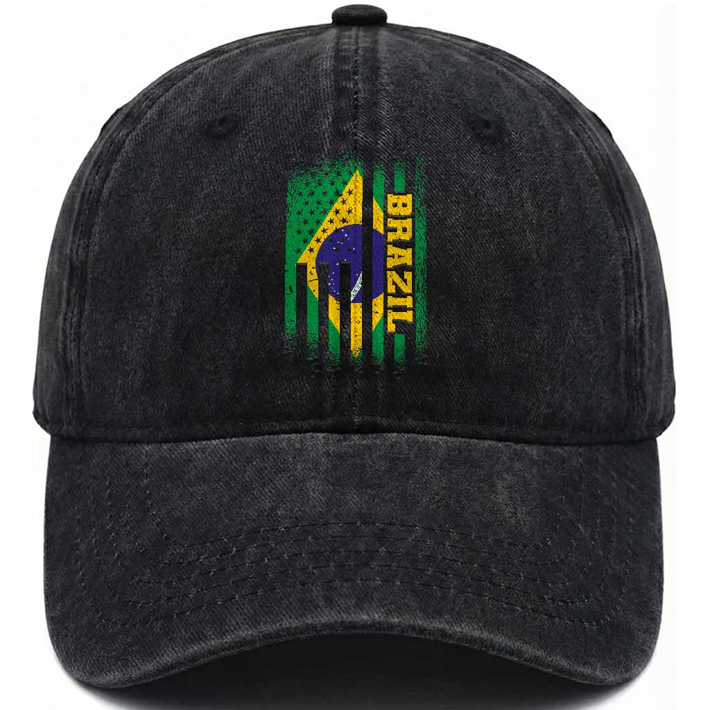 Brazilian Americans Brazilian Pride Latin Vintage USA Brazil Flag Washed Cotton Baseball Cap