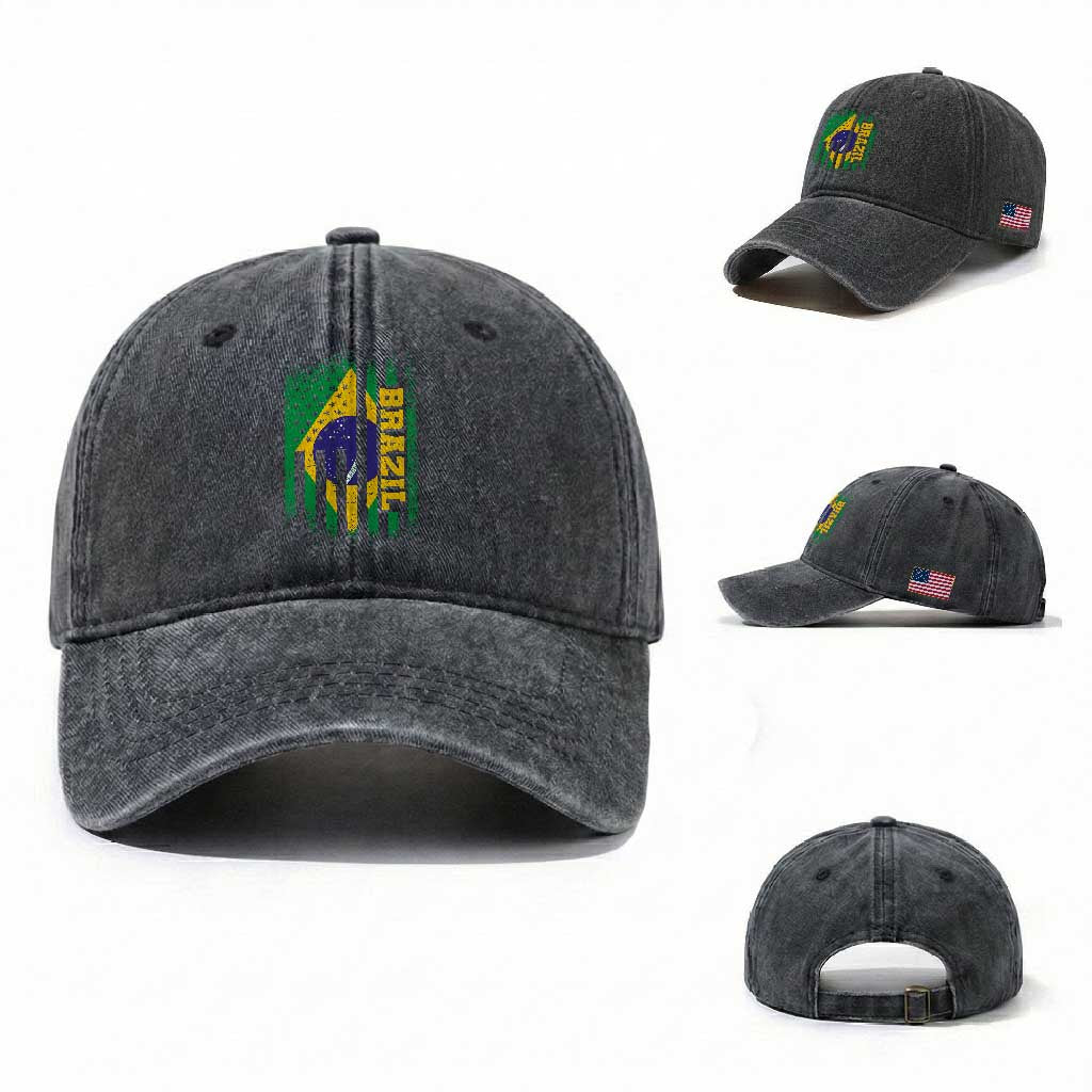 Brazilian Americans Brazilian Pride Latin Vintage USA Brazil Flag Washed Cotton Baseball Cap