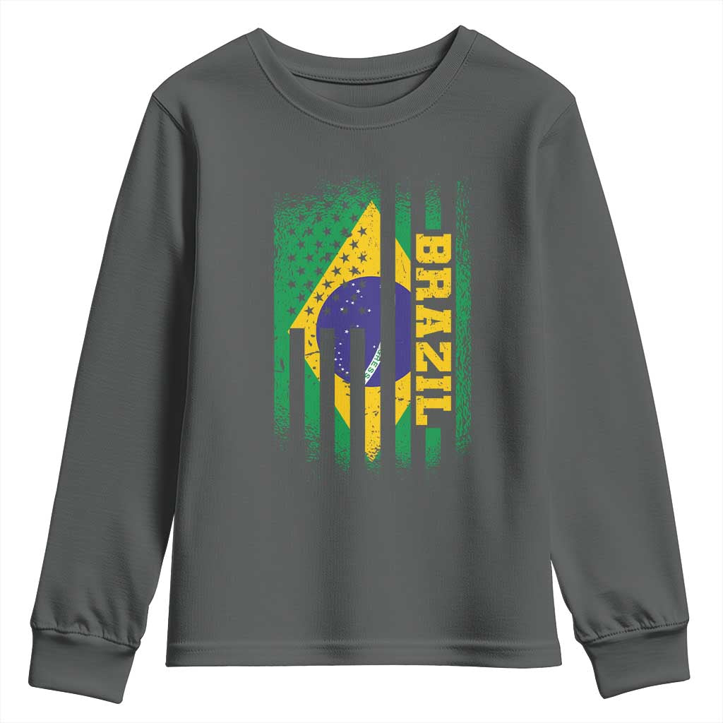 Brazilian Americans Brazilian Pride Latin Vintage USA Brazil Flag Youth Sweatshirt
