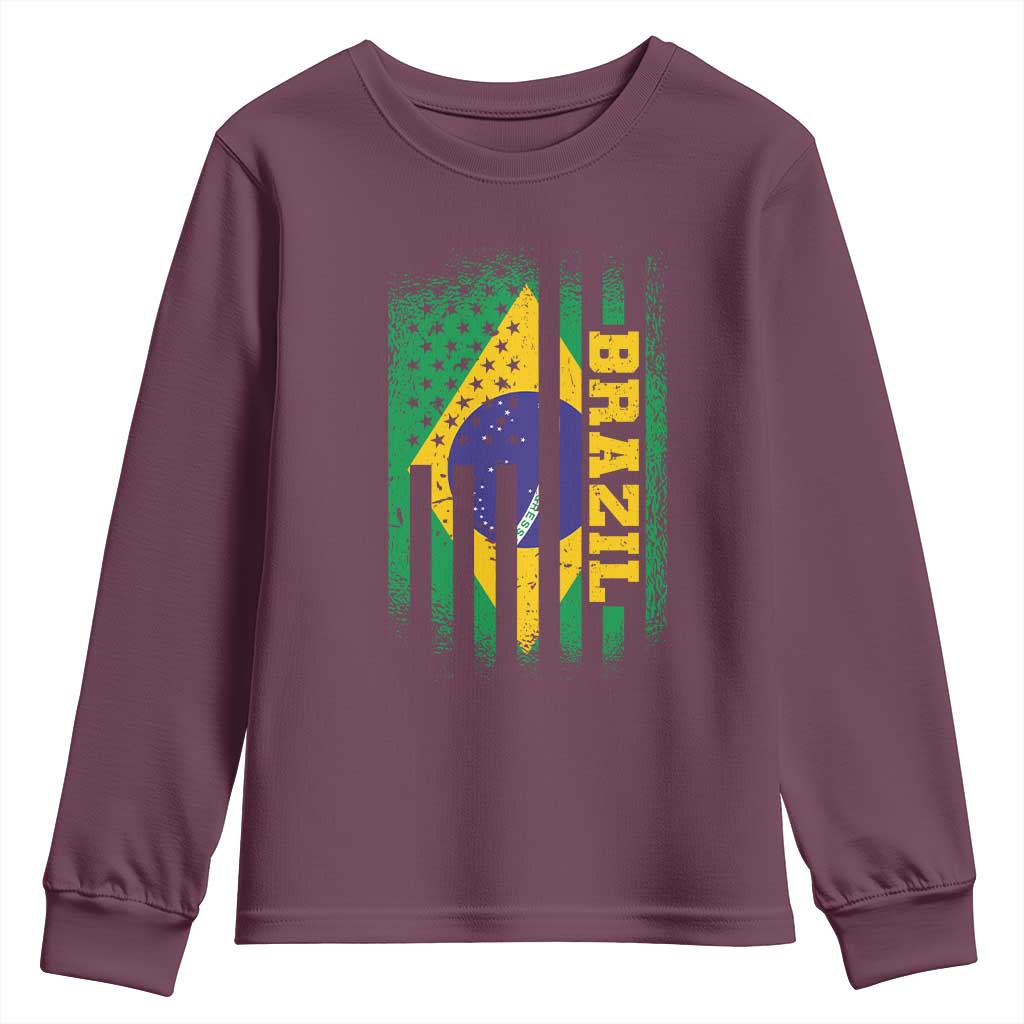 Brazilian Americans Brazilian Pride Latin Vintage USA Brazil Flag Youth Sweatshirt