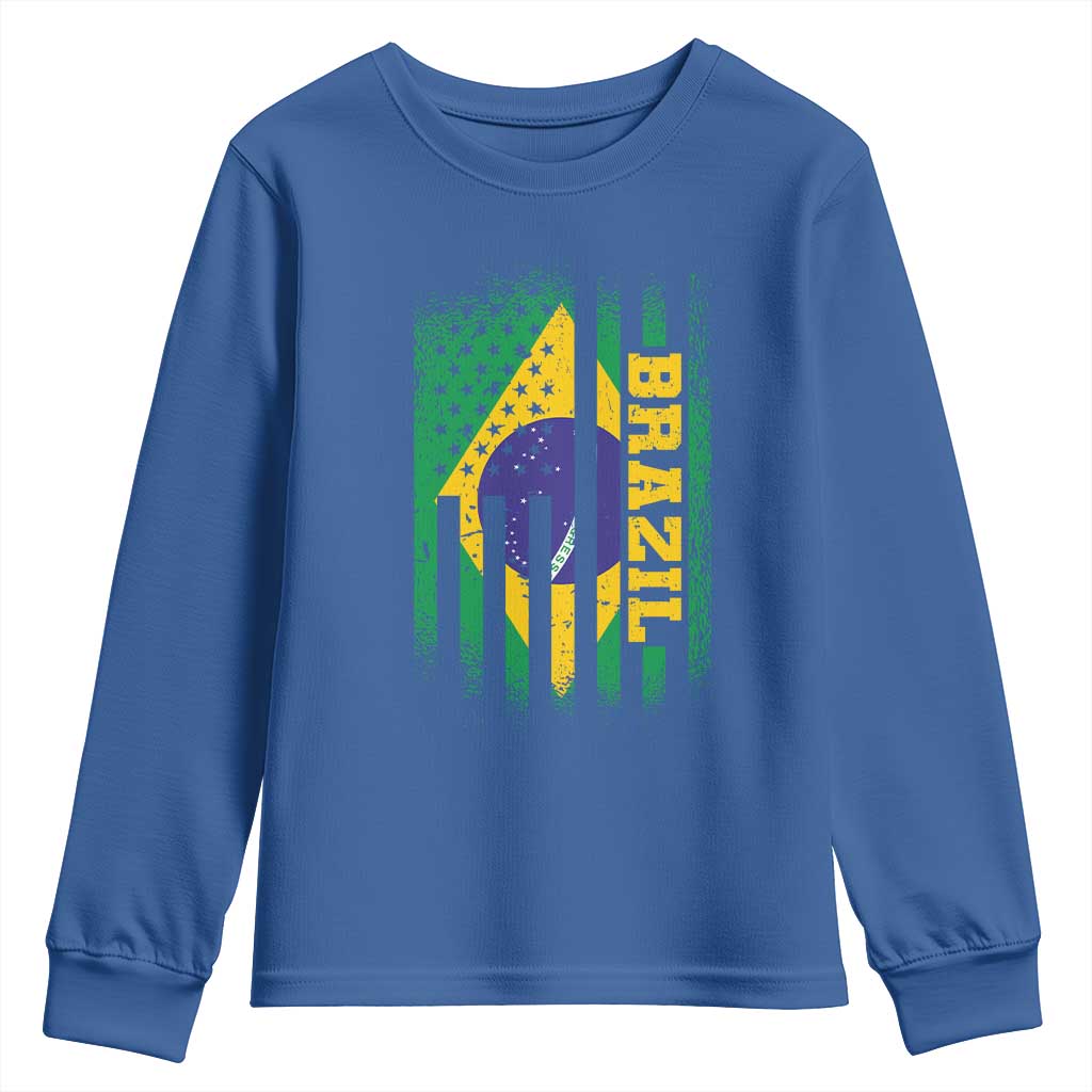 Brazilian Americans Brazilian Pride Latin Vintage USA Brazil Flag Youth Sweatshirt