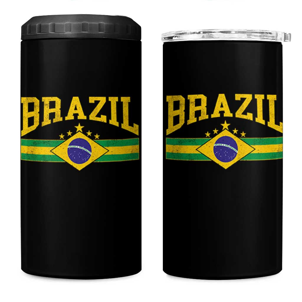 Brazilian Pride Vintage Brasil Brazil Flag Latin America 4 in 1 Can Cooler Tumbler - Wonder Print Shop