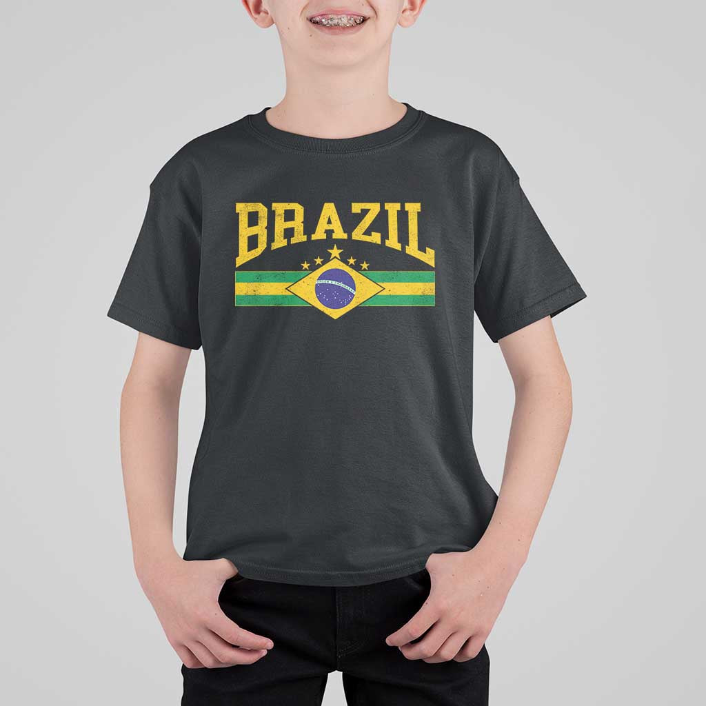 Brazilian Pride Vintage Brasil Brazil Flag Latin America T Shirt For Kid - Wonder Print Shop