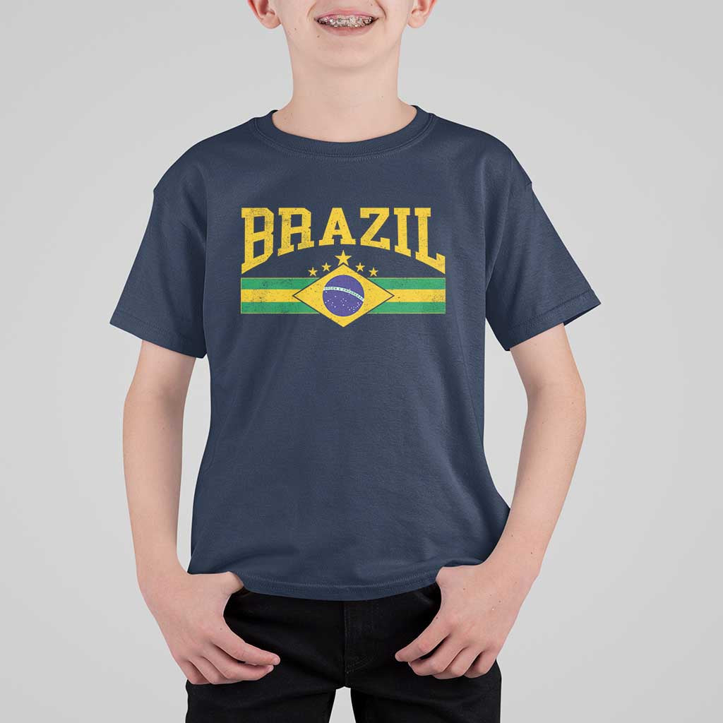 Brazilian Pride Vintage Brasil Brazil Flag Latin America T Shirt For Kid - Wonder Print Shop