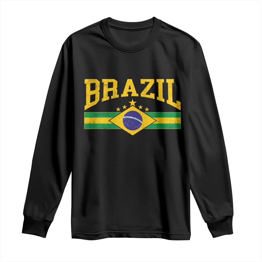 Brazilian Pride Vintage Brasil Brazil Flag Latin America Long Sleeve Shirt - Wonder Print Shop