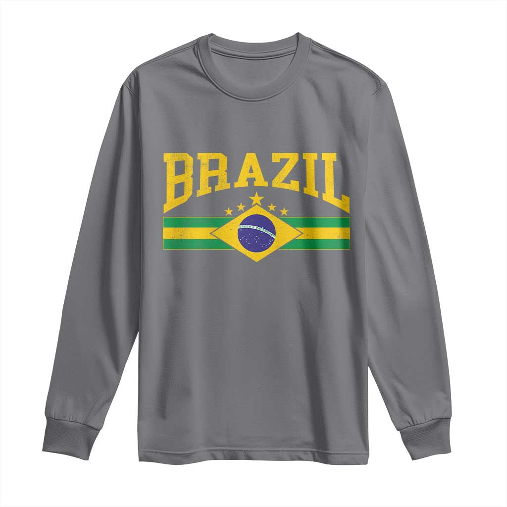 Brazilian Pride Vintage Brasil Brazil Flag Latin America Long Sleeve Shirt - Wonder Print Shop
