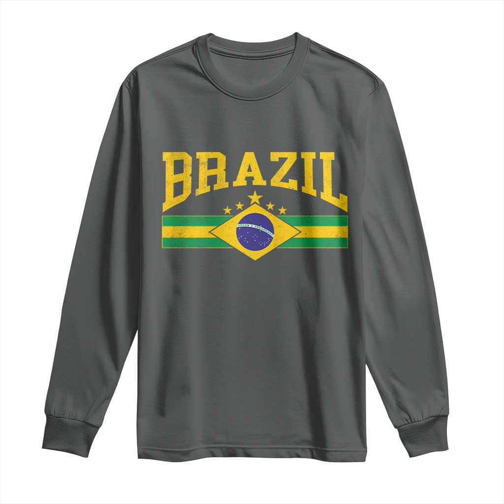 Brazilian Pride Vintage Brasil Brazil Flag Latin America Long Sleeve Shirt - Wonder Print Shop