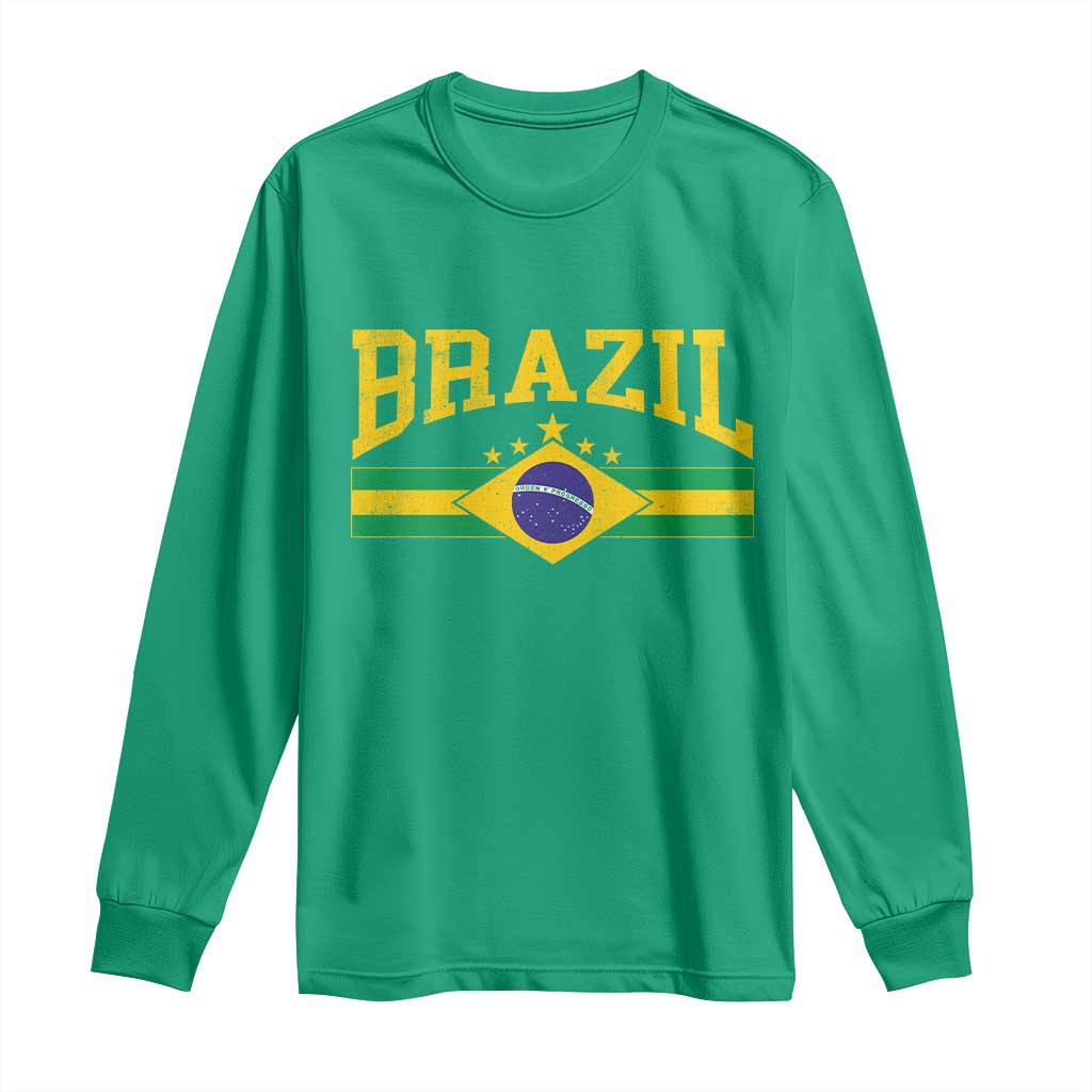Brazilian Pride Vintage Brasil Brazil Flag Latin America Long Sleeve Shirt - Wonder Print Shop