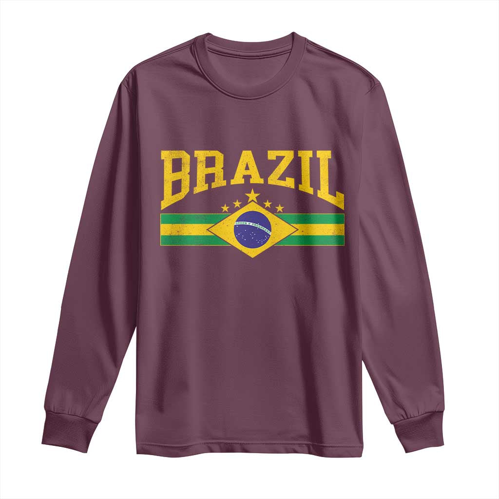 Brazilian Pride Vintage Brasil Brazil Flag Latin America Long Sleeve Shirt - Wonder Print Shop
