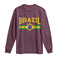 Brazilian Pride Vintage Brasil Brazil Flag Latin America Long Sleeve Shirt - Wonder Print Shop