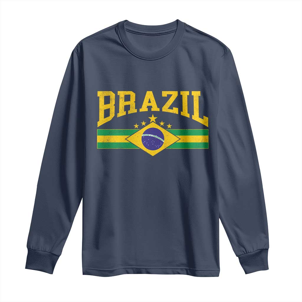 Brazilian Pride Vintage Brasil Brazil Flag Latin America Long Sleeve Shirt - Wonder Print Shop