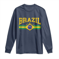 Brazilian Pride Vintage Brasil Brazil Flag Latin America Long Sleeve Shirt - Wonder Print Shop