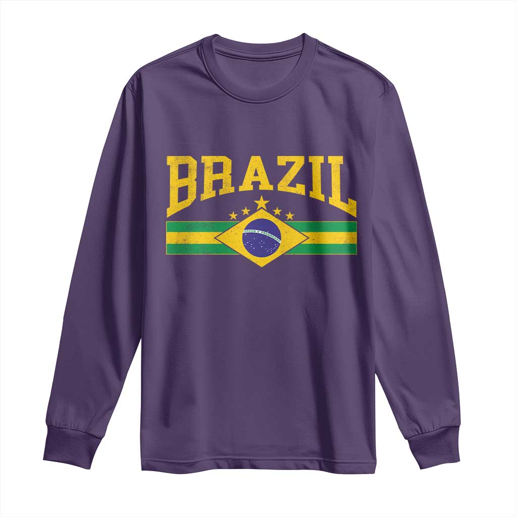 Brazilian Pride Vintage Brasil Brazil Flag Latin America Long Sleeve Shirt - Wonder Print Shop