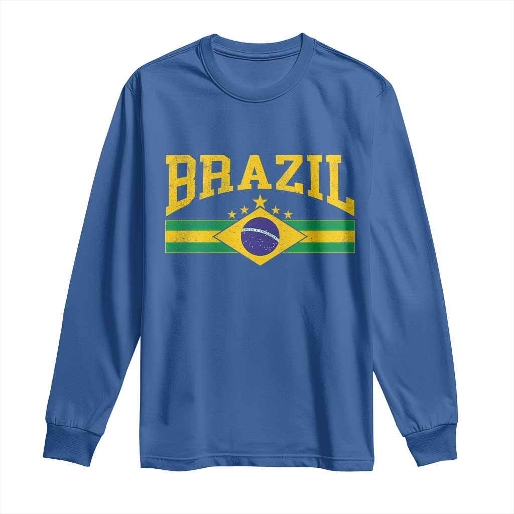 Brazilian Pride Vintage Brasil Brazil Flag Latin America Long Sleeve Shirt - Wonder Print Shop
