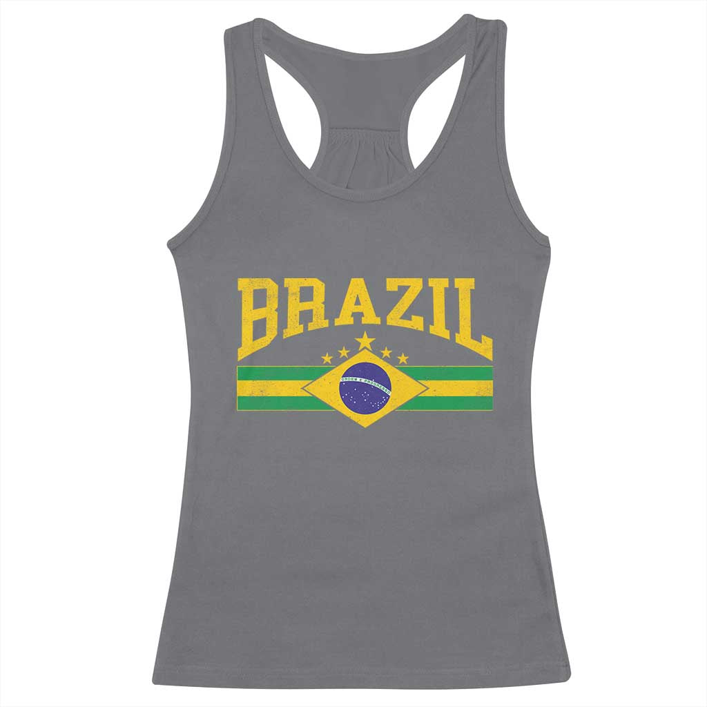 Brazilian Pride Vintage Brasil Brazil Flag Latin America Racerback Tank Top - Wonder Print Shop