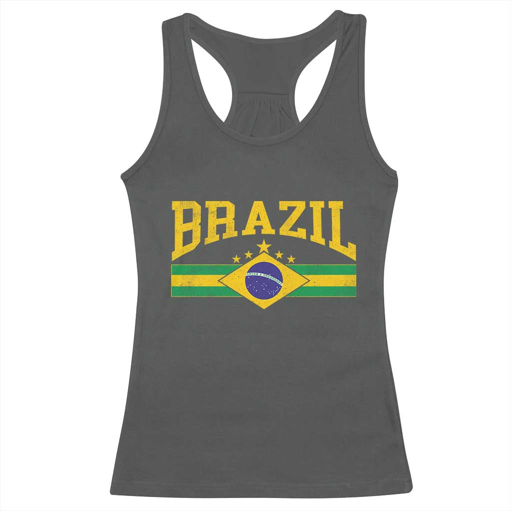 Brazilian Pride Vintage Brasil Brazil Flag Latin America Racerback Tank Top - Wonder Print Shop