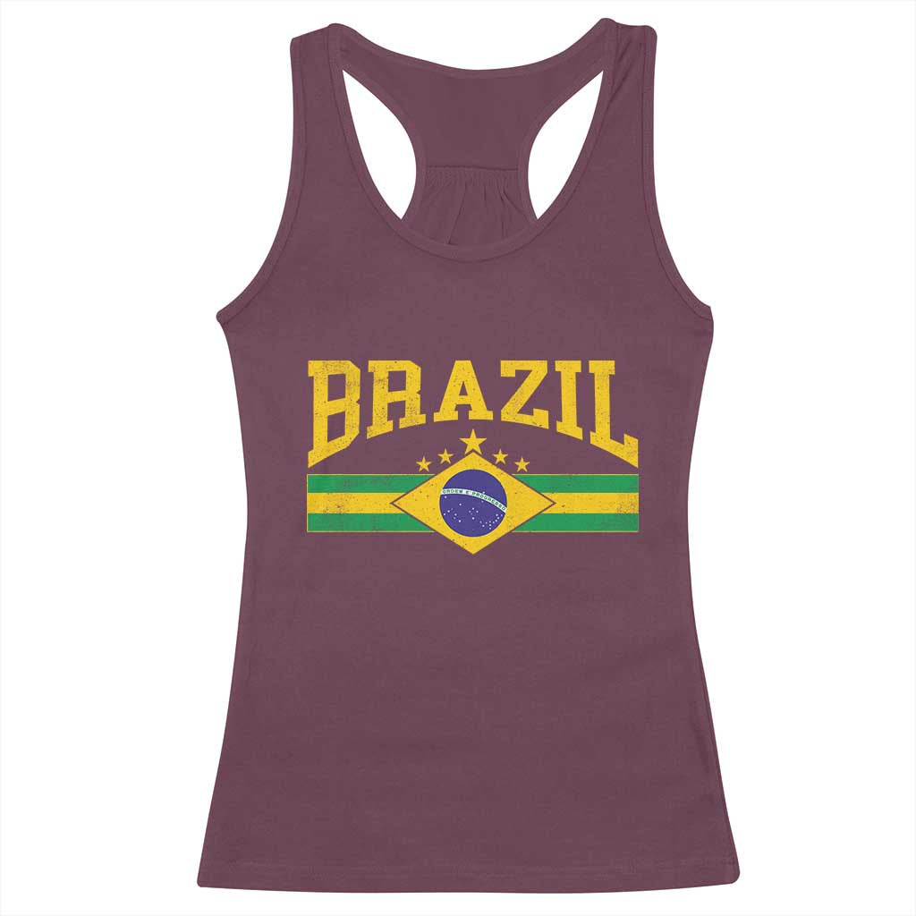 Brazilian Pride Vintage Brasil Brazil Flag Latin America Racerback Tank Top - Wonder Print Shop