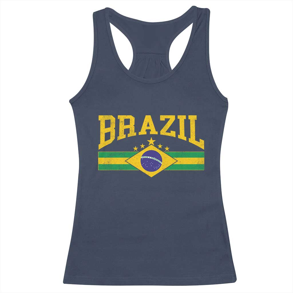 Brazilian Pride Vintage Brasil Brazil Flag Latin America Racerback Tank Top - Wonder Print Shop