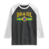 Brazilian Pride Vintage Brasil Brazil Flag Latin America Raglan Shirt - Wonder Print Shop