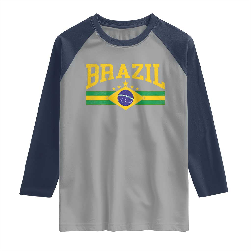 Brazilian Pride Vintage Brasil Brazil Flag Latin America Raglan Shirt - Wonder Print Shop