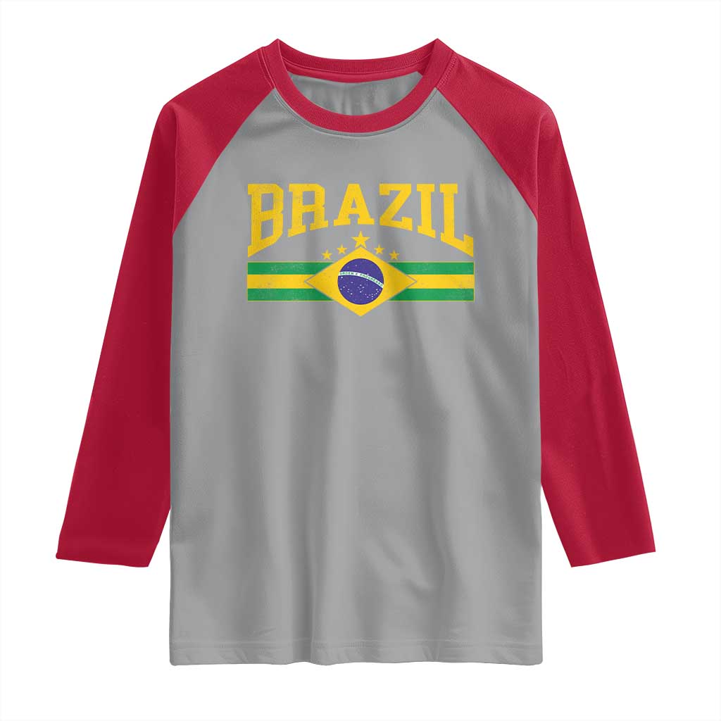 Brazilian Pride Vintage Brasil Brazil Flag Latin America Raglan Shirt - Wonder Print Shop