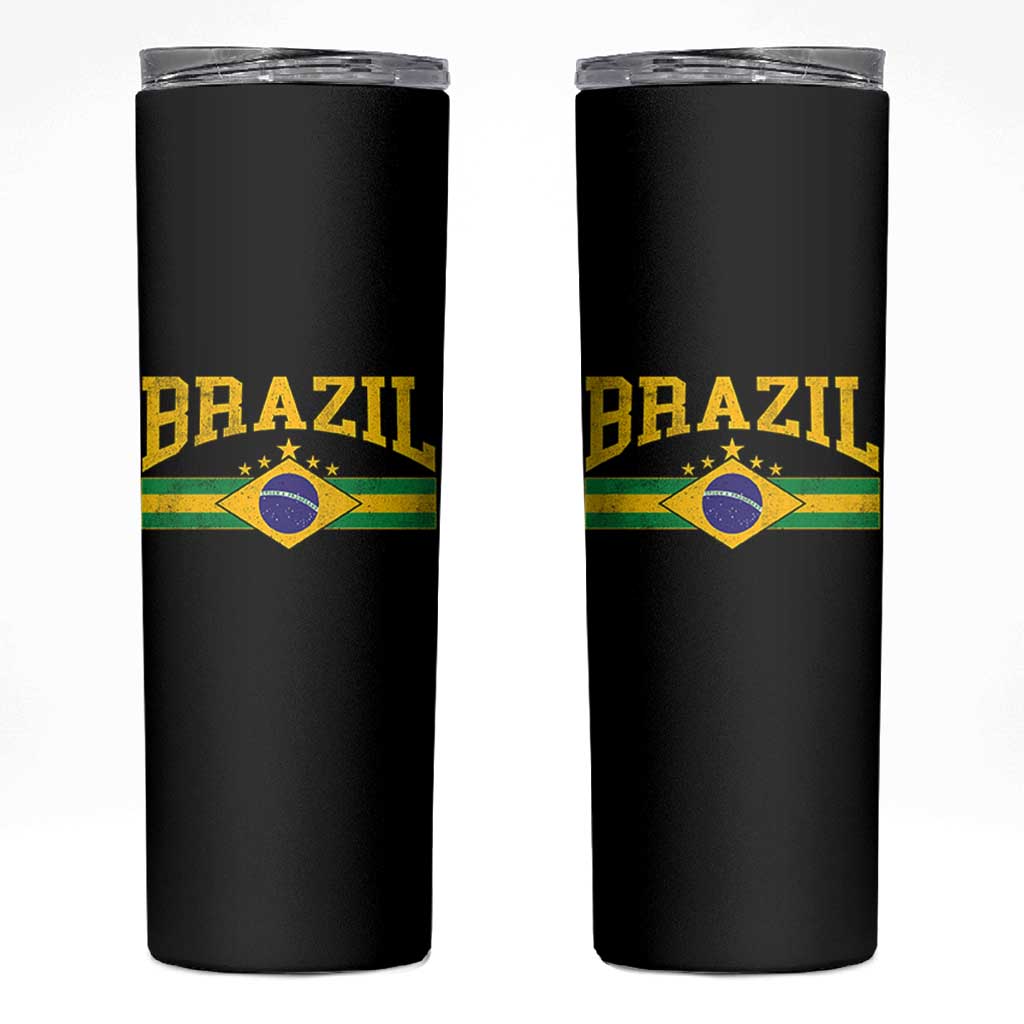 Brazilian Pride Vintage Brasil Brazil Flag Latin America Skinny Tumbler - Wonder Print Shop