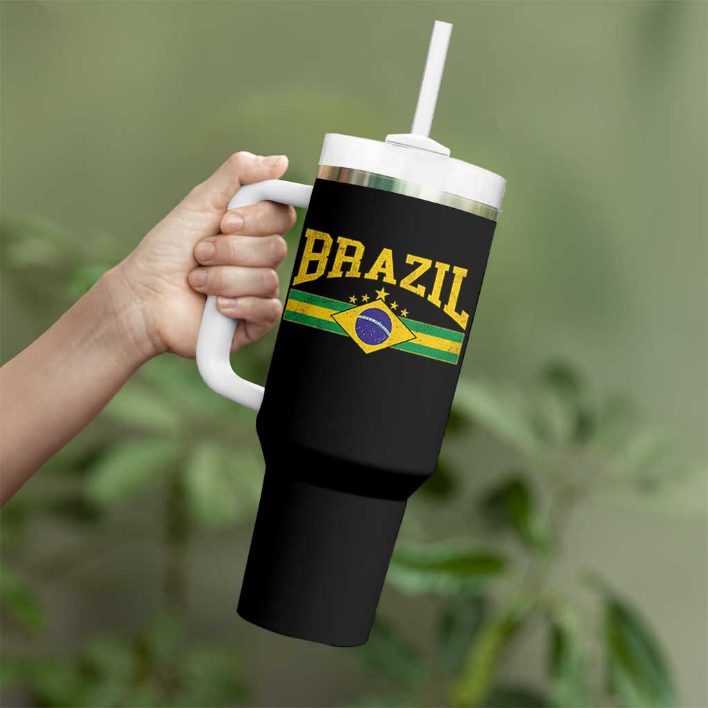 Brazilian Pride Vintage Brasil Brazil Flag Latin America Tumbler With Handle - Wonder Print Shop