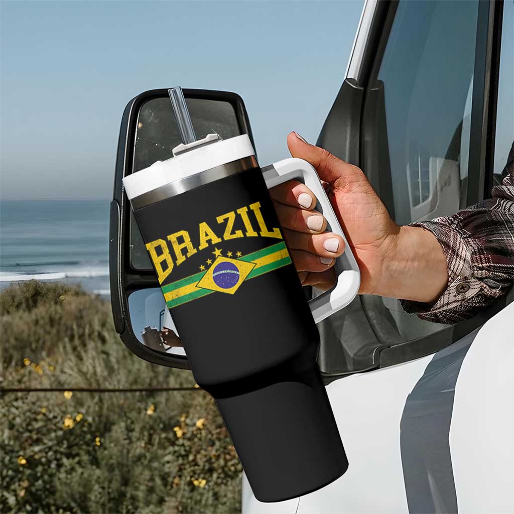 Brazilian Pride Vintage Brasil Brazil Flag Latin America Tumbler With Handle - Wonder Print Shop