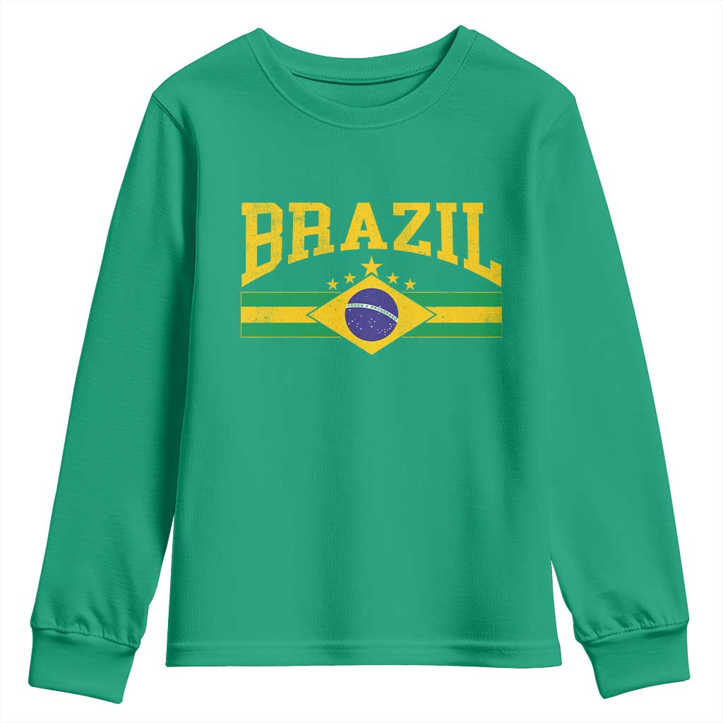 Brazilian Pride Vintage Brasil Brazil Flag Latin America Youth Sweatshirt - Wonder Print Shop