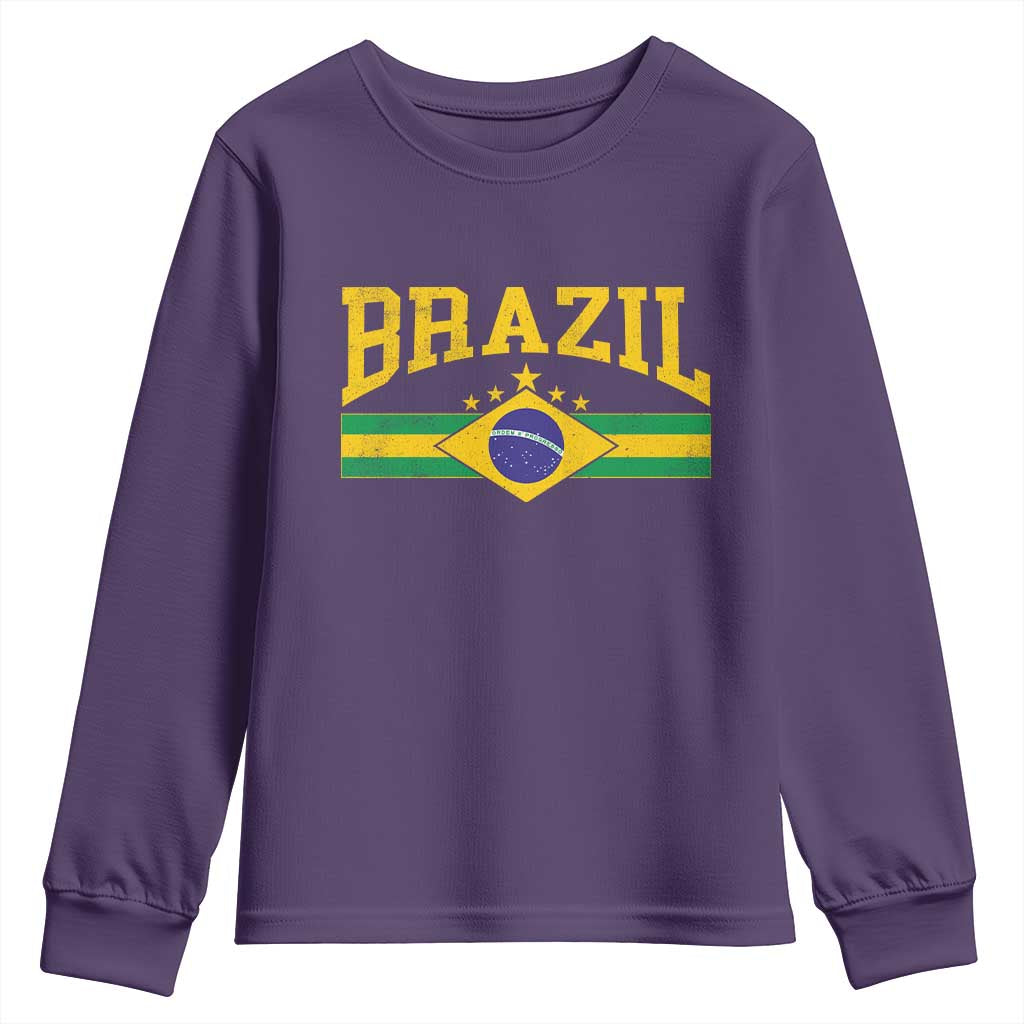 Brazilian Pride Vintage Brasil Brazil Flag Latin America Youth Sweatshirt - Wonder Print Shop