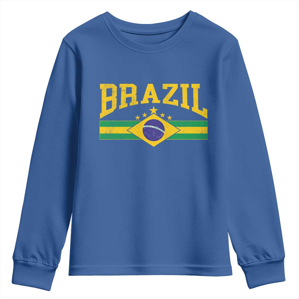 Brazilian Pride Vintage Brasil Brazil Flag Latin America Youth Sweatshirt - Wonder Print Shop
