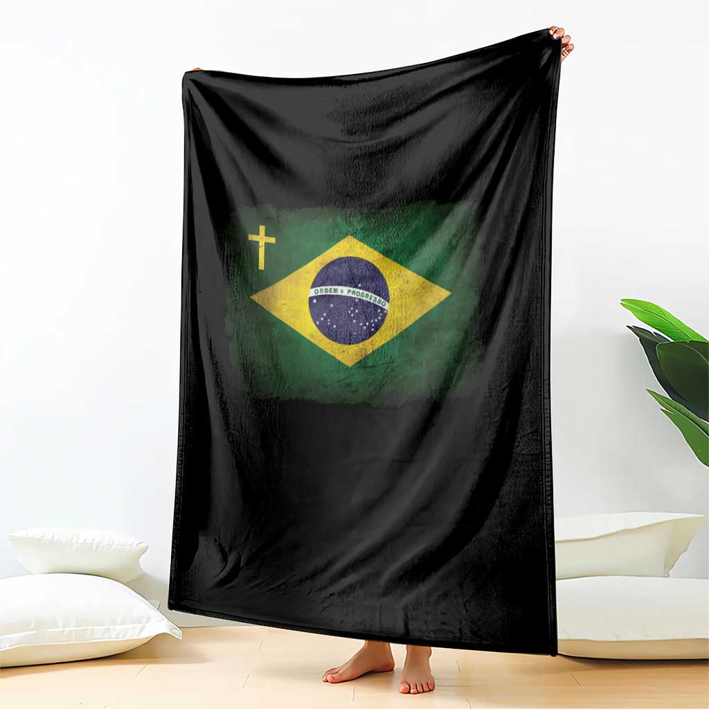 Brazilian Pride Christian Cross Latin America Brazil Flag Throw Blanket - Wonder Print Shop
