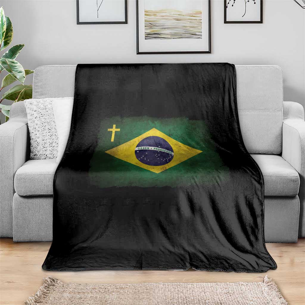 Brazilian Pride Christian Cross Latin America Brazil Flag Throw Blanket - Wonder Print Shop